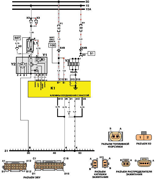 Система зажигания, топливные форсунки (ЭБУ типа IEFI-S)