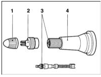 1 и 2 – резиновый и металлический колпачки 3 – вентиль 4 – корпус вентиля