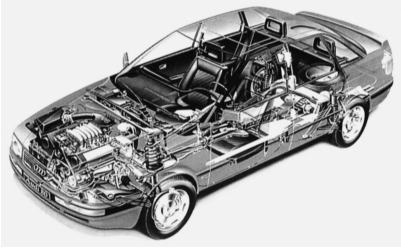 Фоторобот автомобиля Audi 80 quattro наглядно показывает трансмиссию к заднему