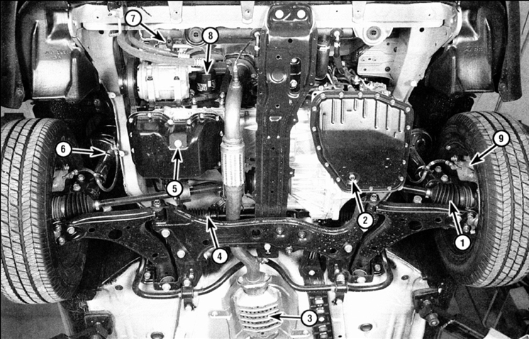 Типичное расположение узлов и агрегатов в нижней части моторного отсека