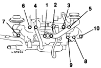 4. Установите впускной коллектор и затяните крепежные гайки и болты до требуемого