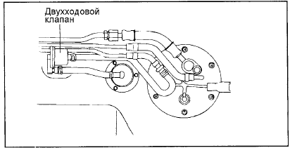 1. Отсоедините шланги отвода паров топлива и снимите двухходовой клапан.
