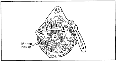 11. Перед отсоединением выпрямительного блока от щеткодержателя отпаяйте два