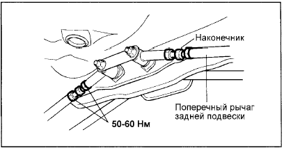 Наконечник левого поперечного рычага: вращение по часовой стрелке увеличивает