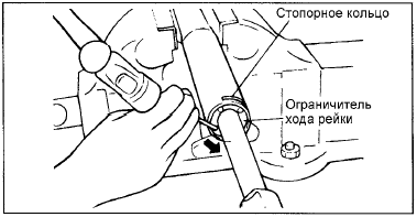 15. Как только конец стопорного кольца выйдет из паза корпуса рулевого механизма,