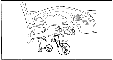 9. Отверните пять болтов крепления рулевой колонки в сборе и карданного вала