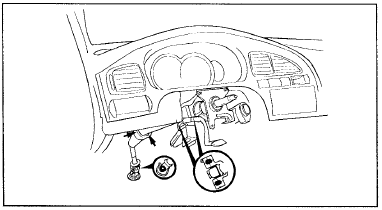 5. Отсоедините карданный вал рулевого управления от рулевого механизма внутри
