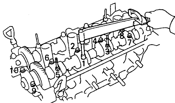Последовательность затяжки болтов крышек опорных шеек распредвала выпускных клапанов
