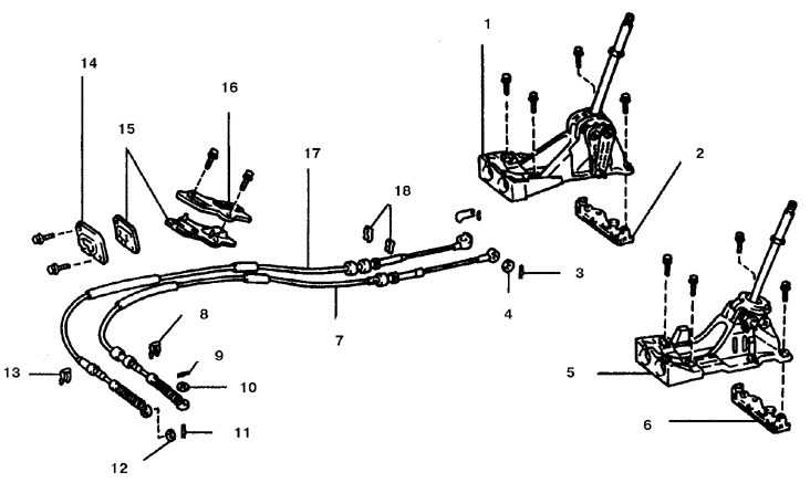 Переключающие тросики и агрегат рычага переключения передач (модели выпуска c